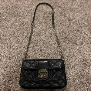 Calvin Klein genuine black soft leather and silver chain bag / clutch